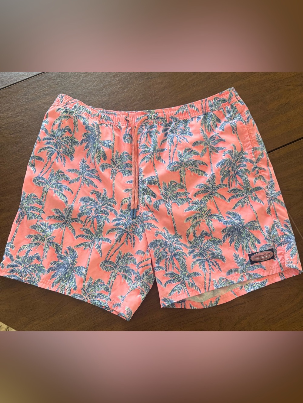 Vineyard Vines swim shorts. Pink and blue tropical pattern. Size XL. 7” inseam